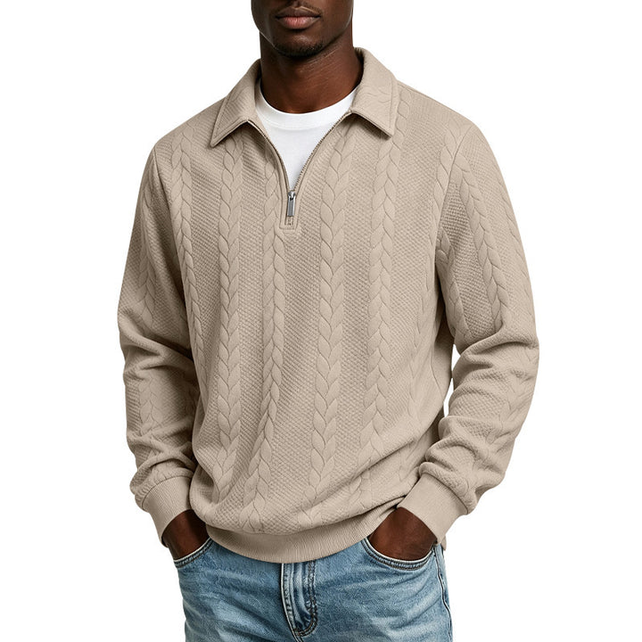Men's Structured Sweater with Cable Pattern and Short Zip Mune Fashion