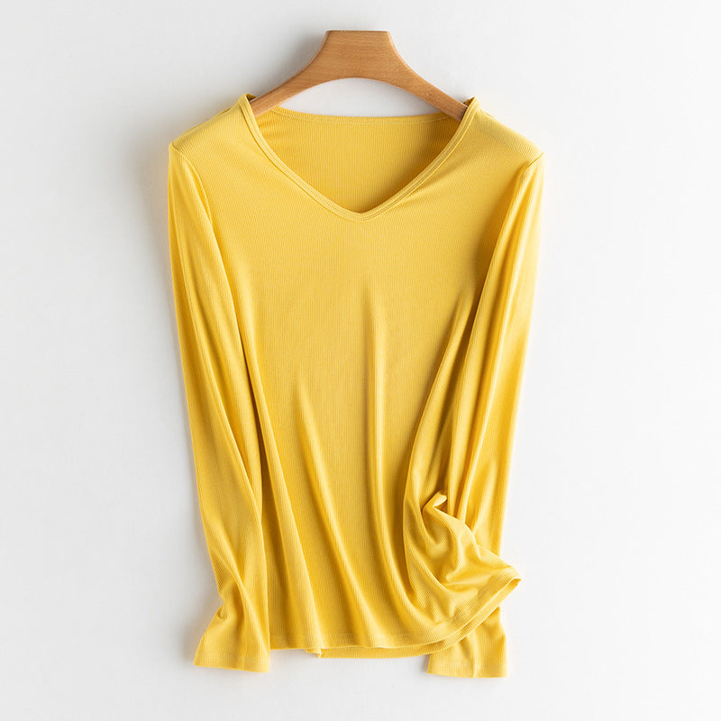 Women Long Sleeve Fine Rib Shirt made of soft Modal-Cotton mix with round neck Mune Fashion