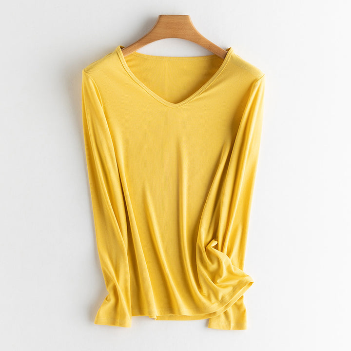 Women Long Sleeve Fine Rib Shirt made of soft Modal-Cotton mix with round neck Mune Fashion