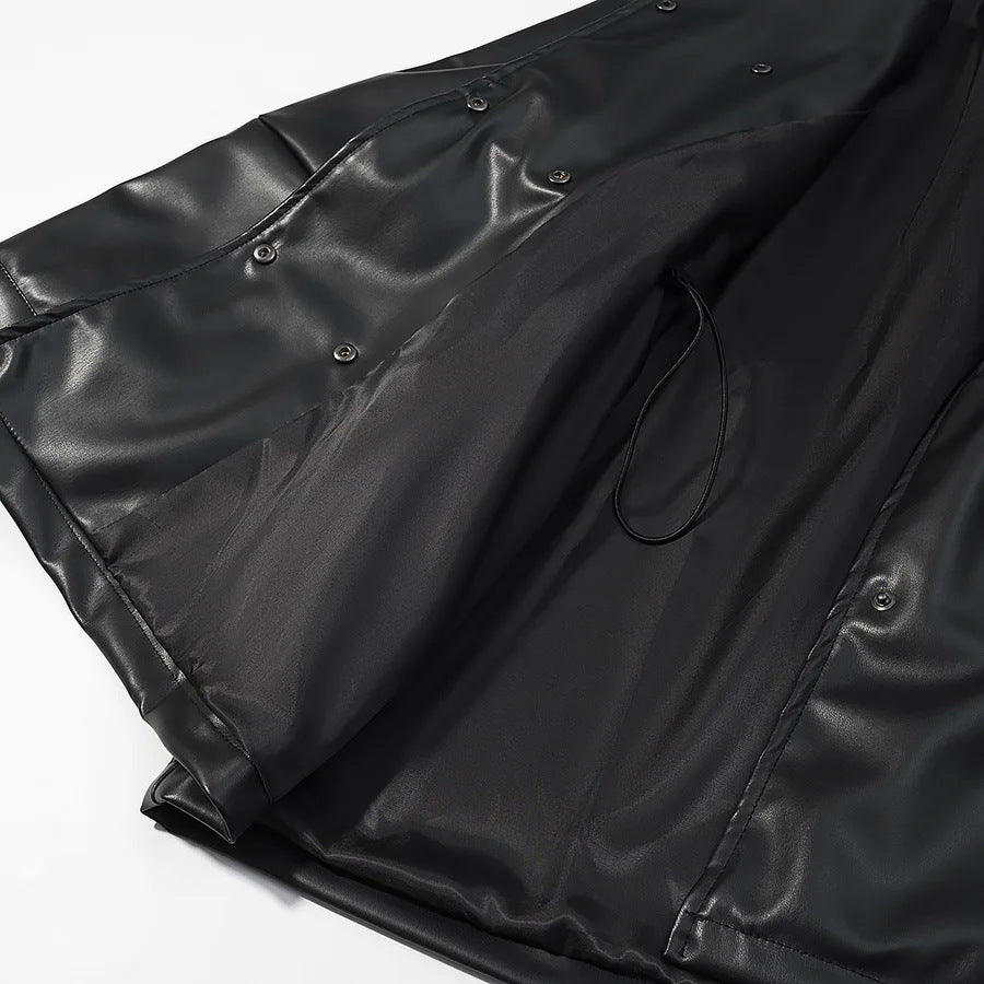 Women's water-repellent synthetic leather parka with high standing collar and waist drawstring Mune Fashion