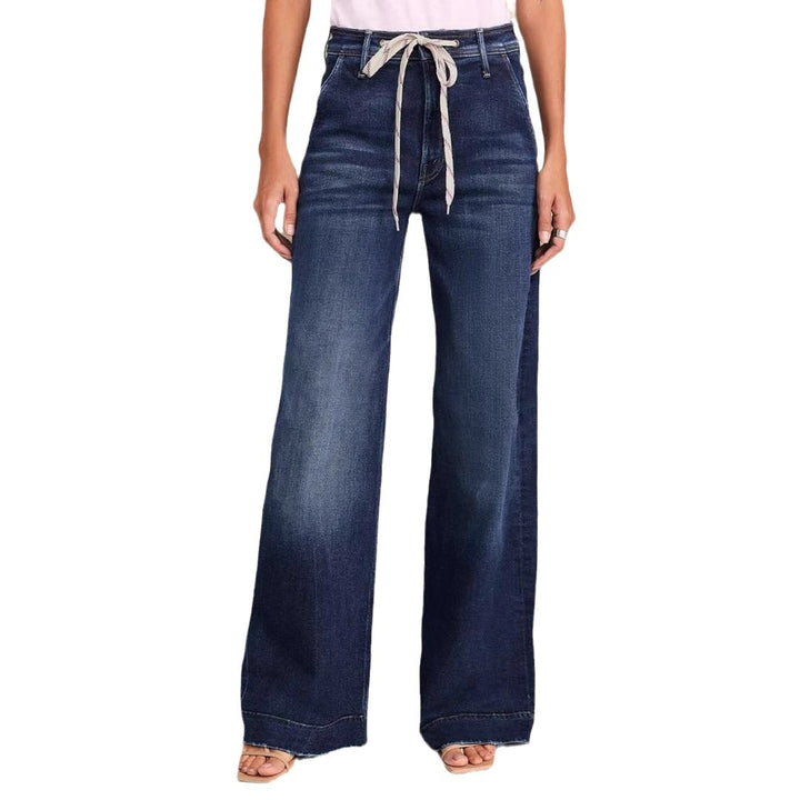 Women's high-waisted wide-cut jeans with drawstring waistband and wide leg Mune Fashion