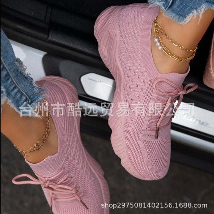 Women's lightweight knitted slip-on sneakers with lacing detail and cushioned lightweight sole Mune Fashion