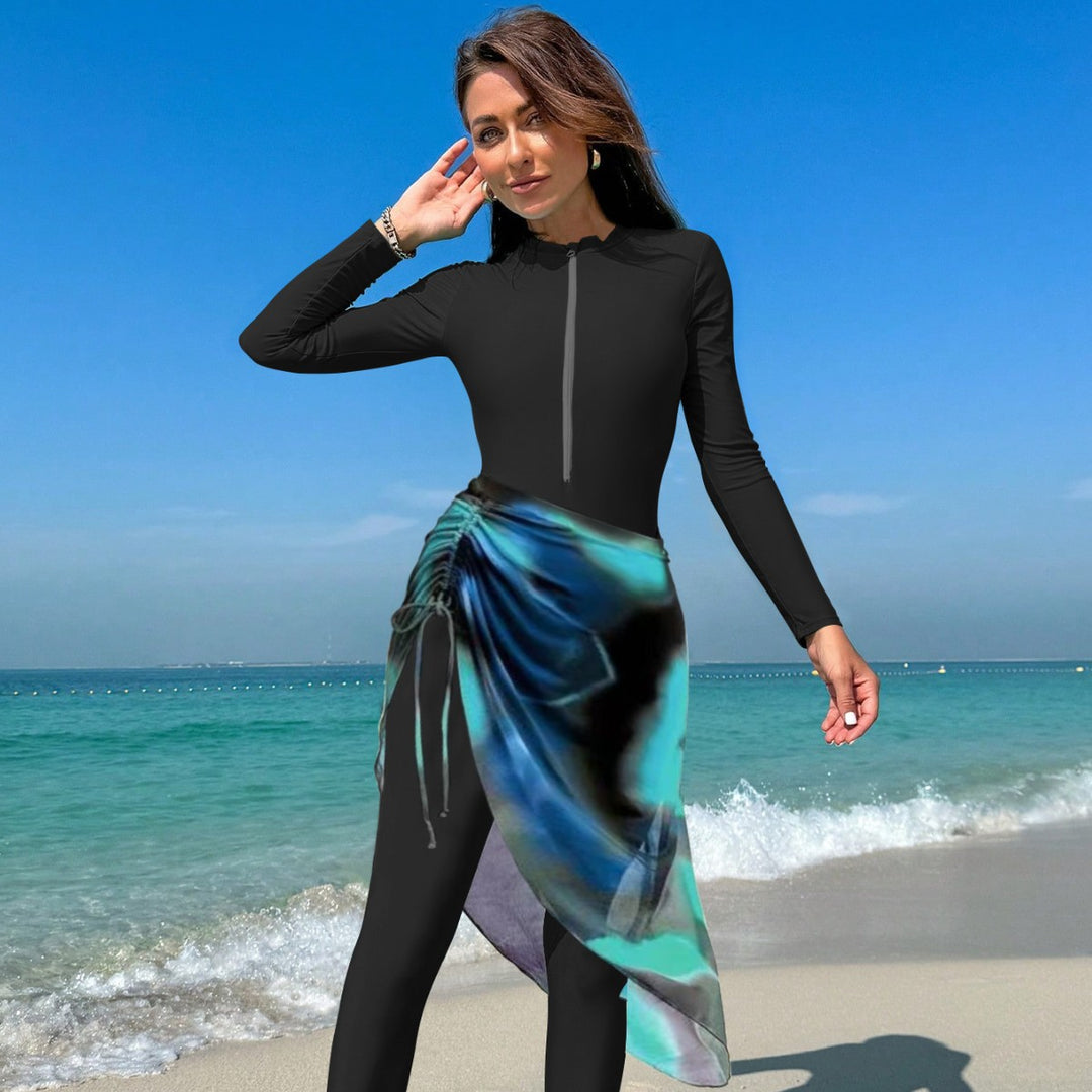 Women's Sporty Long Sleeve Swimsuit with Wrap Design Mune Fashion