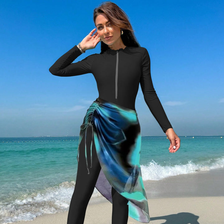 Women's Sporty Long Sleeve Swimsuit with Wrap Design Mune Fashion