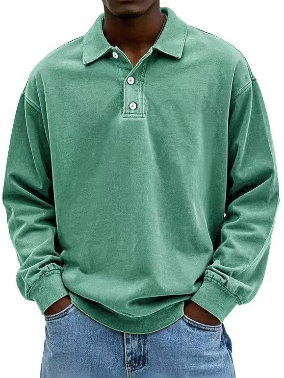 Men's casual polo shirt sweatshirt with collar, vintage wash and three-piece button placket Mune Fashion
