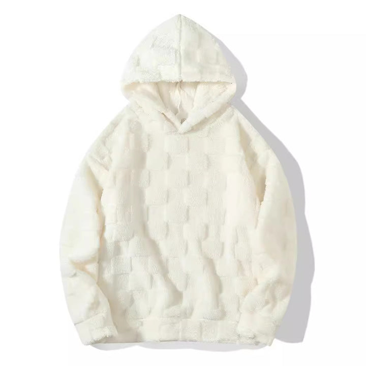 Women's Oversize Plush Hoodie with Check Pattern, Hood, and Soft Teddy Lining Mune Fashion