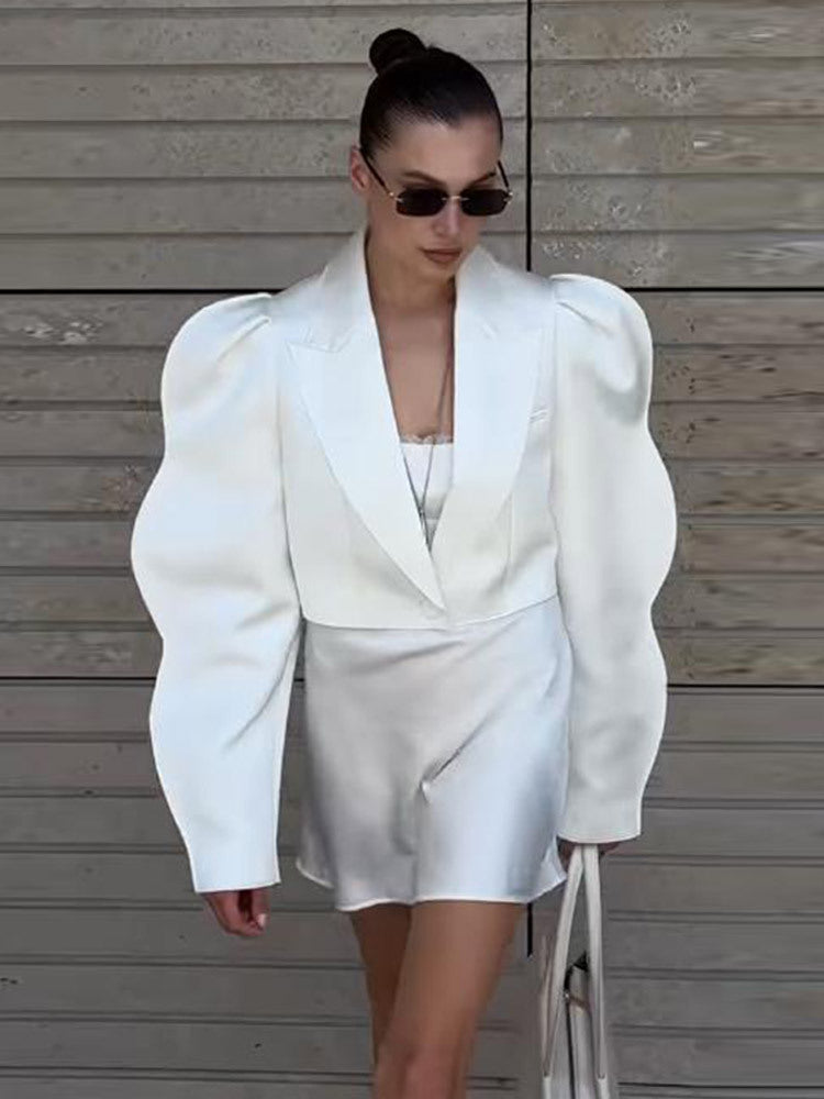 Women's Sculptural Cropped Blazer with Dramatic Balloon Sleeves Mune Fashion