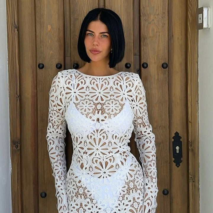 Women's crocheted flower mini dress Mune Fashion