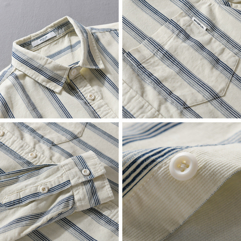 Men's casual shirt in overshirt style made of lightweight cotton blend with vertical stripes Mune Fashion