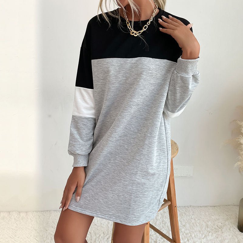 Women's short-cut colorblock sweatshirt dress made from cotton blend with round neckline Mune Fashion