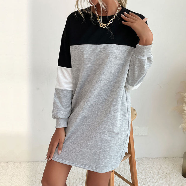 Women's short-cut colorblock sweatshirt dress made from cotton blend with round neckline Mune Fashion