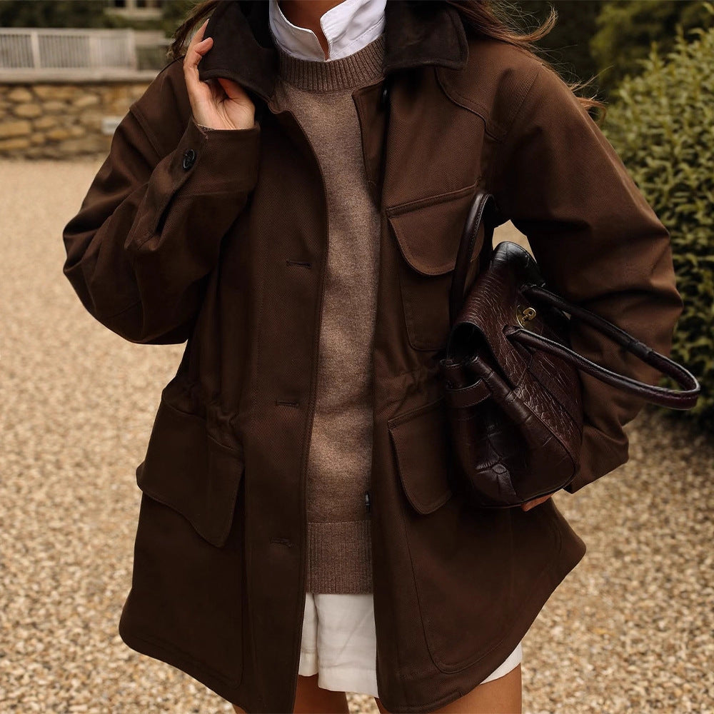 Women's Oversize Field Jacket with flap pockets and waist draw Mune Fashion