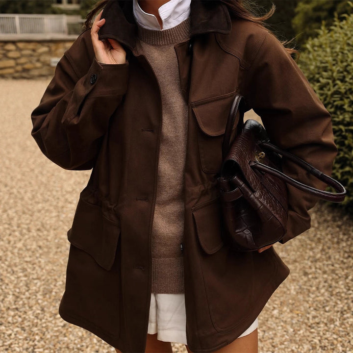 Women's Oversize Field Jacket with flap pockets and waist draw Mune Fashion