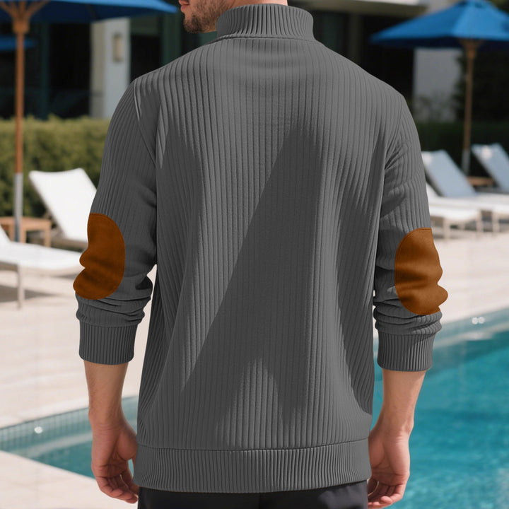 Men's ribbed half-button pullover with Kent collar and leather trim Mune Fashion