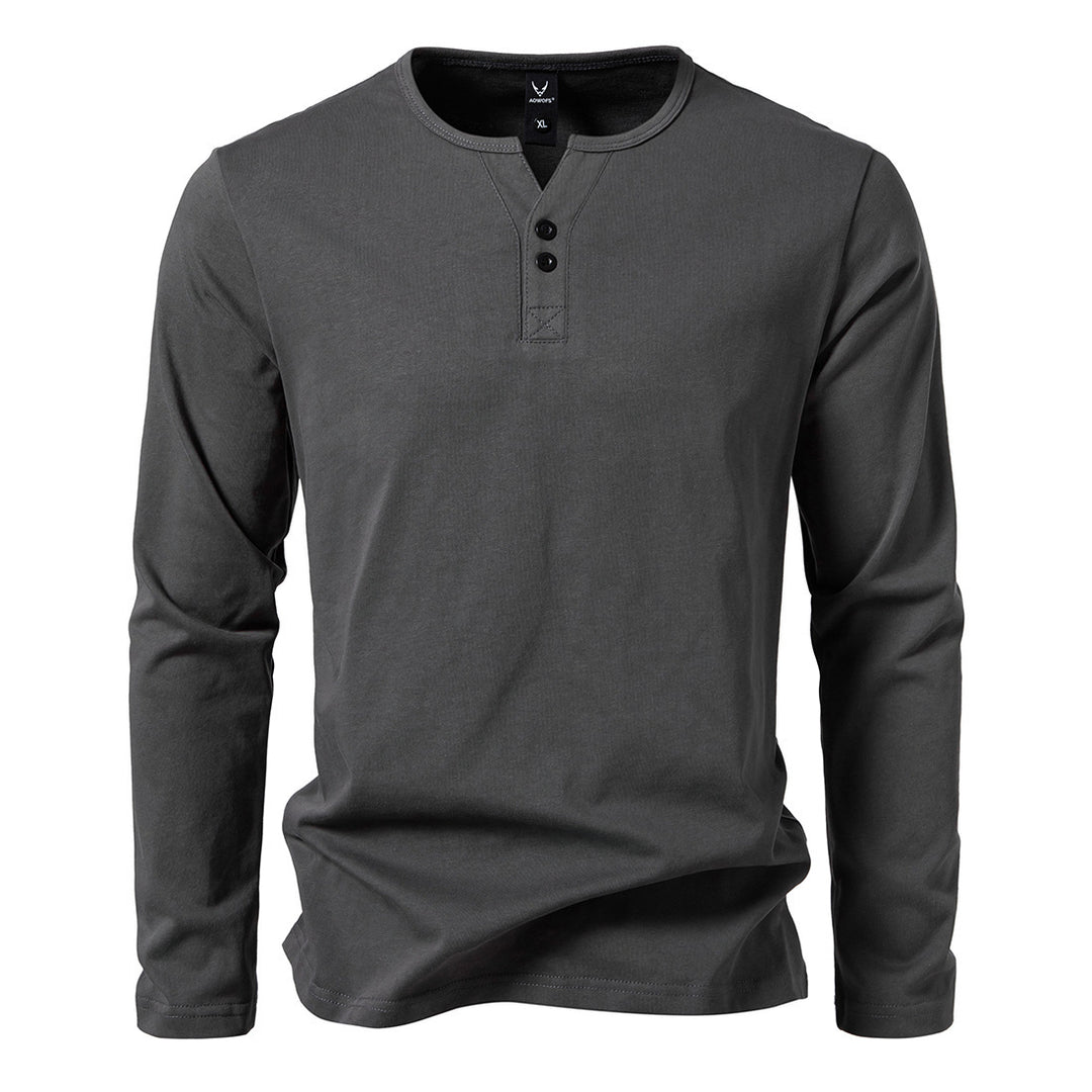 Men's long-sleeved Henley shirt with button placket, round neckline, and slim fit Mune Fashion
