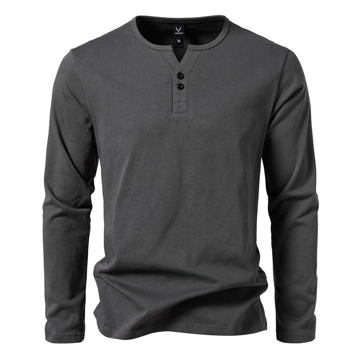 Men's long-sleeved Henley shirt with button placket, round neckline, and slim fit Mune Fashion