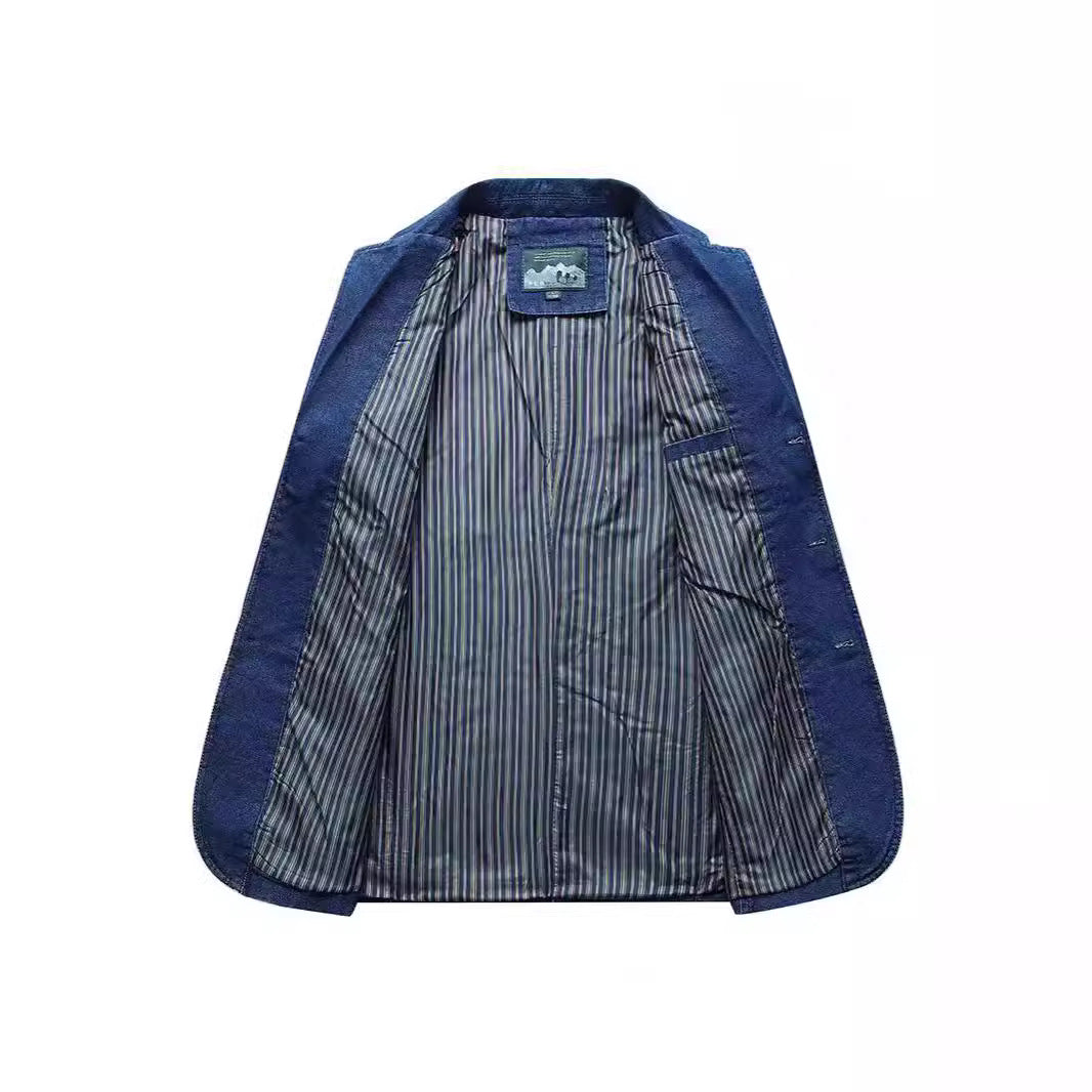 Men's denim blazer in a loose fit with lapel collar and patch pockets Mune Fashion