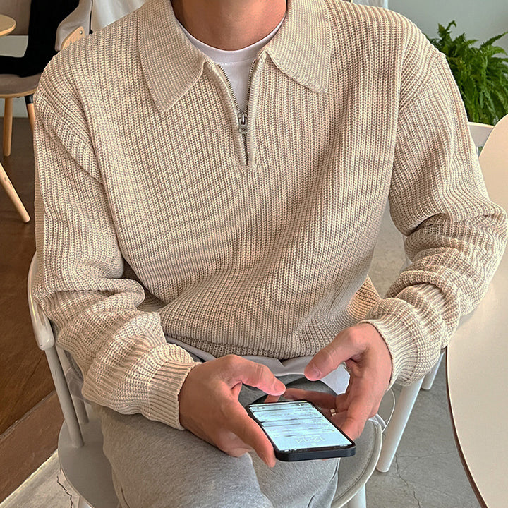 Men's Stylish Knit Sweater with Stand-Up Collar and Zipper Mune Fashion