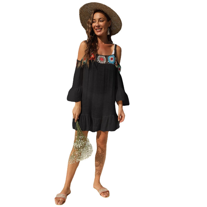 Women airy beach wrap with floral crochet appliques Mune Fashion