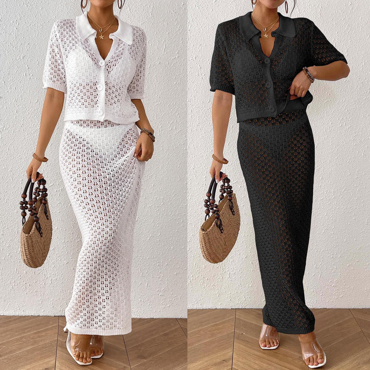 Women's airy knitted beach cover-up with elegant button placket Mune Fashion