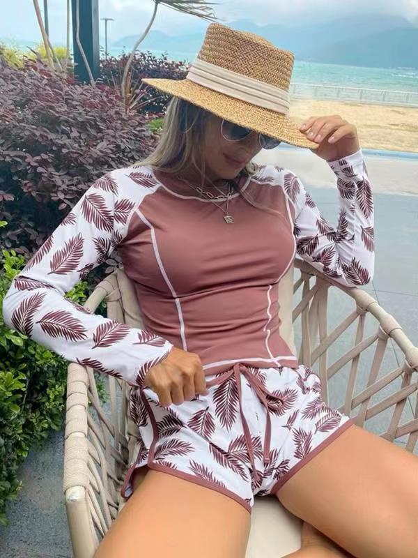 Women Long Sleeve Surf Swimsuit with Floral Pattern Mune Fashion