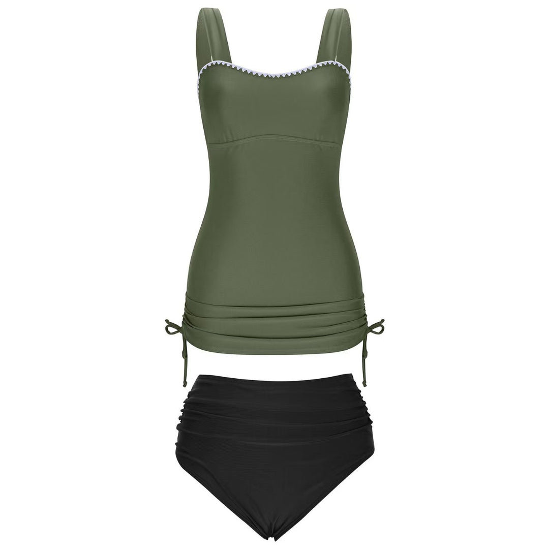 Women's Tankini Set with Adjustable Straps and Side Gathering Mune Fashion
