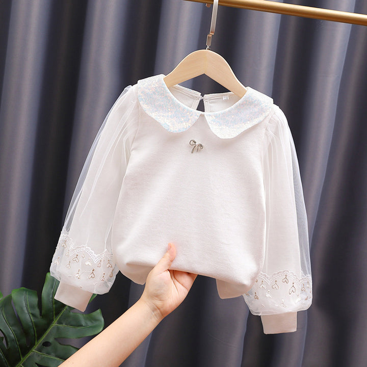 Girl sweatshirt with elegant tulle sleeves and striking collar Mune Fashion