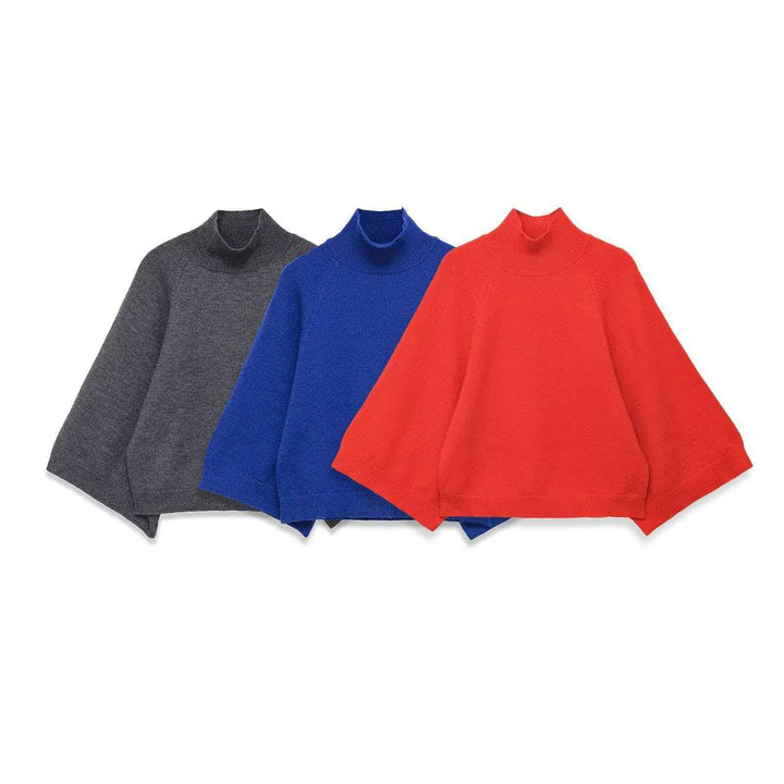 Women's nan kastiger turtleneck poncho sweater with raglan sleeves and elastic hem cuff Mune Fashion