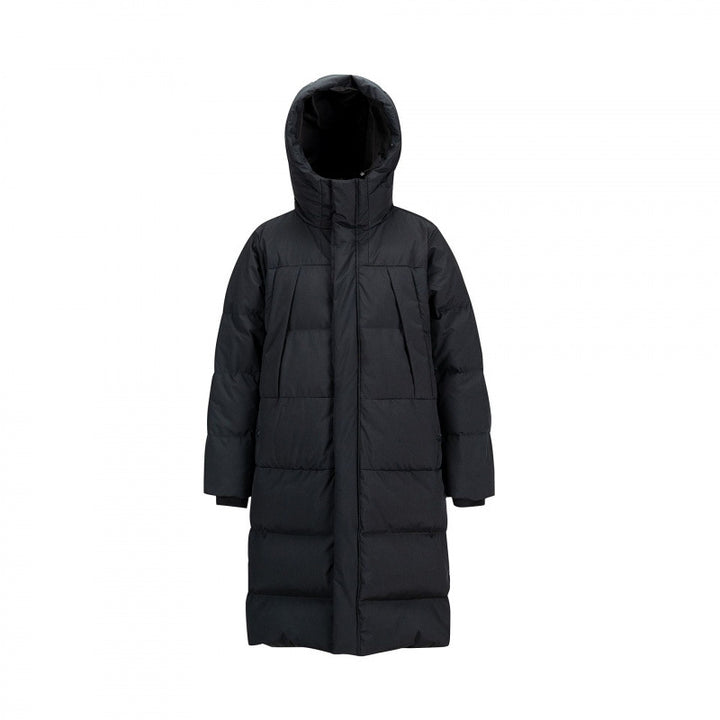 Women Longer quilted down coat with high hood and concealed zipper placket Mune Fashion