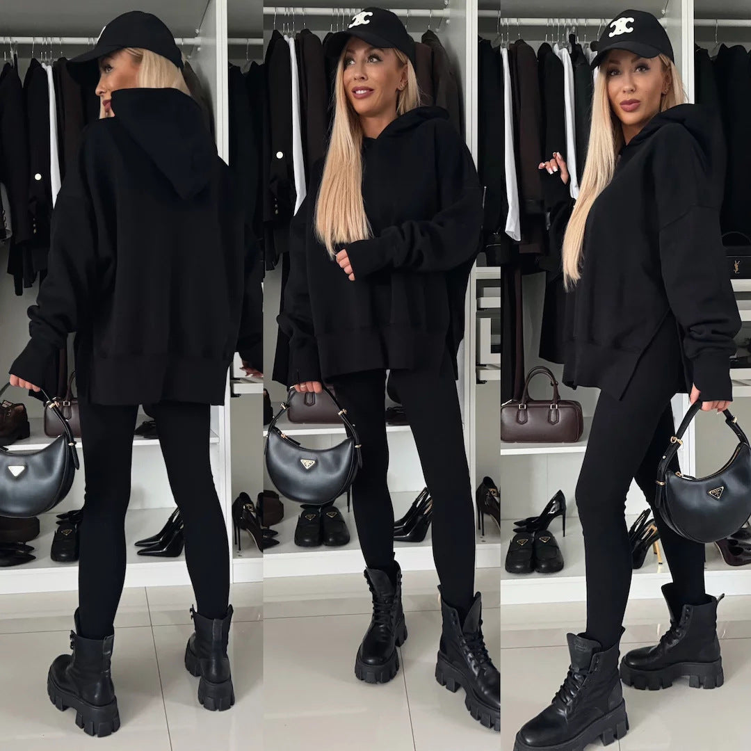 Ladies oversized hoodie with leopard print, contrast cuffs and extended back hem Mune Fashion