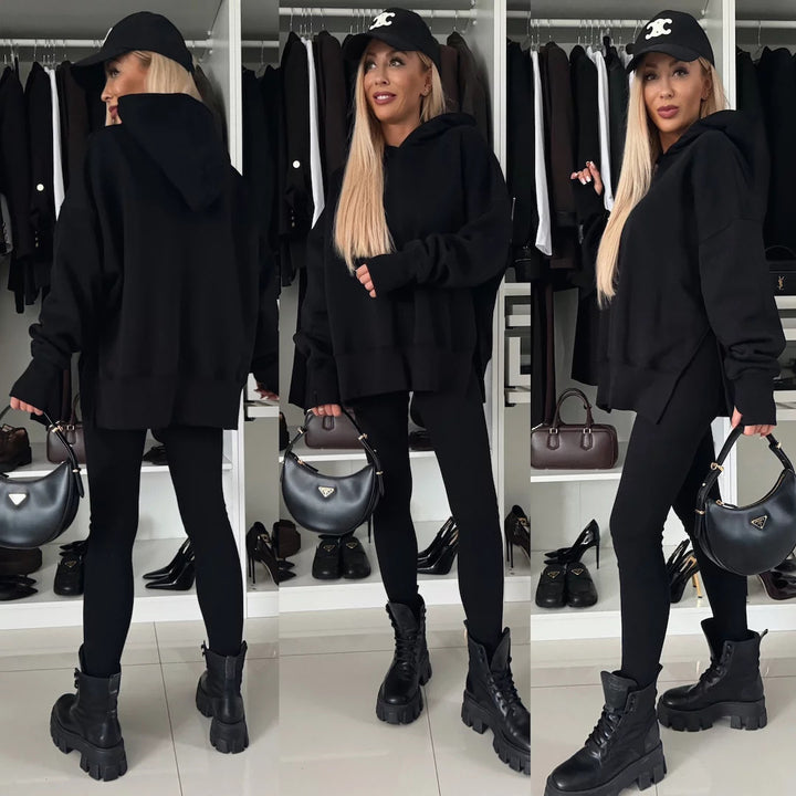 Ladies oversized hoodie with leopard print, contrast cuffs and extended back hem Mune Fashion