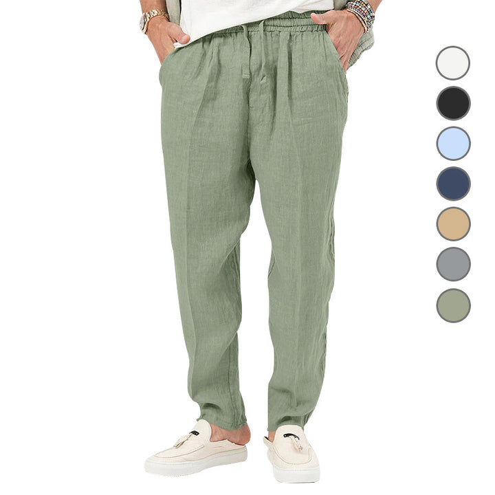 Men's lightweight linen trousers with elastic waistband and side pockets casual cut Mune Fashion