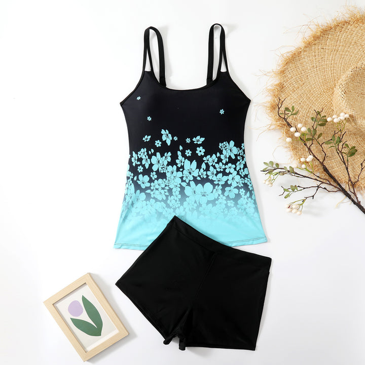 Women's Sporty Tankini Set with Floral Top and Shorts Mune Fashion