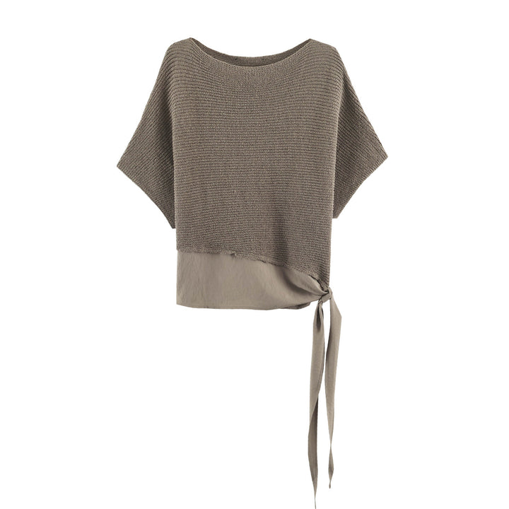 Women's Oversized Fine Knit Poncho with Asymmetrical Hem and Tie Band Mune Fashion