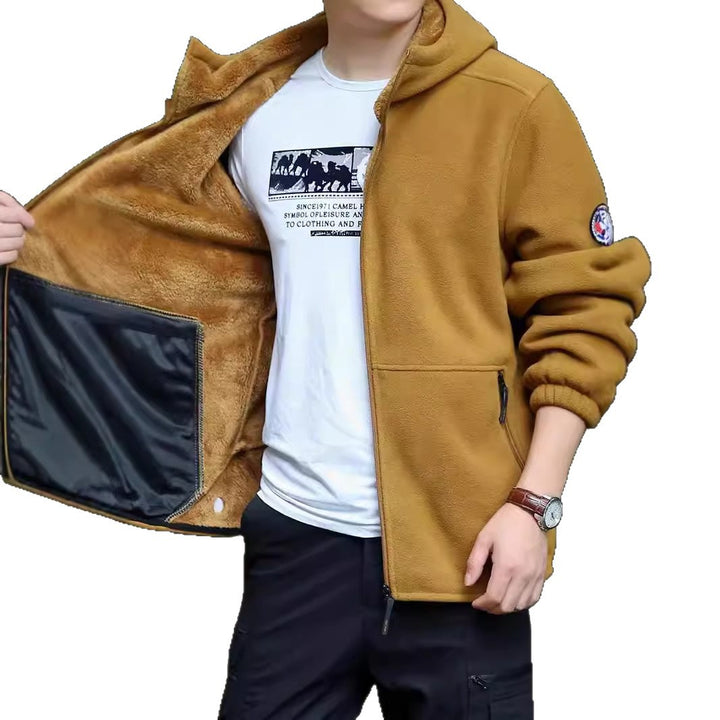 Men's hoodie fleece jacket with Sherpa lining, two-way zipper and wind-resistant front Mune Fashion