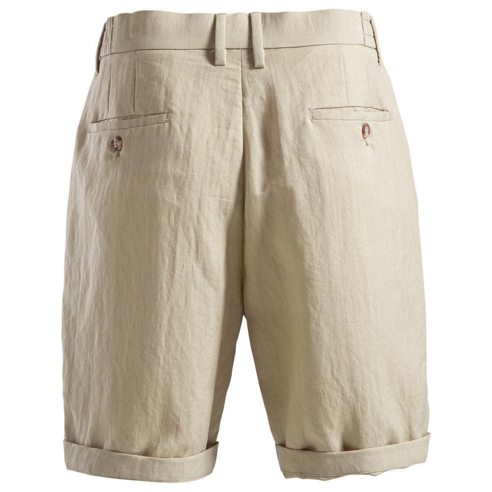 Men's casual linen shorts with cuffs and pleats Mune Fashion