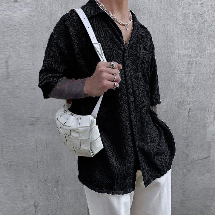 Women's light crocheted blouse with shirt collar and button placket Mune Fashion