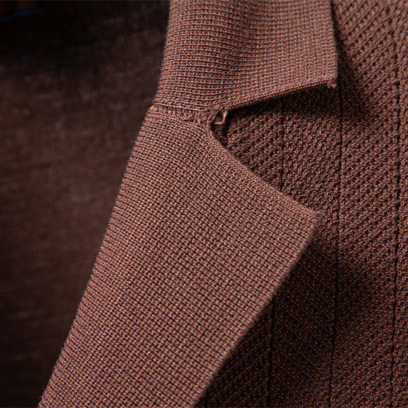 Men's short sleeve knitted cardigan with lapel collar and fine textured knit Mune Fashion