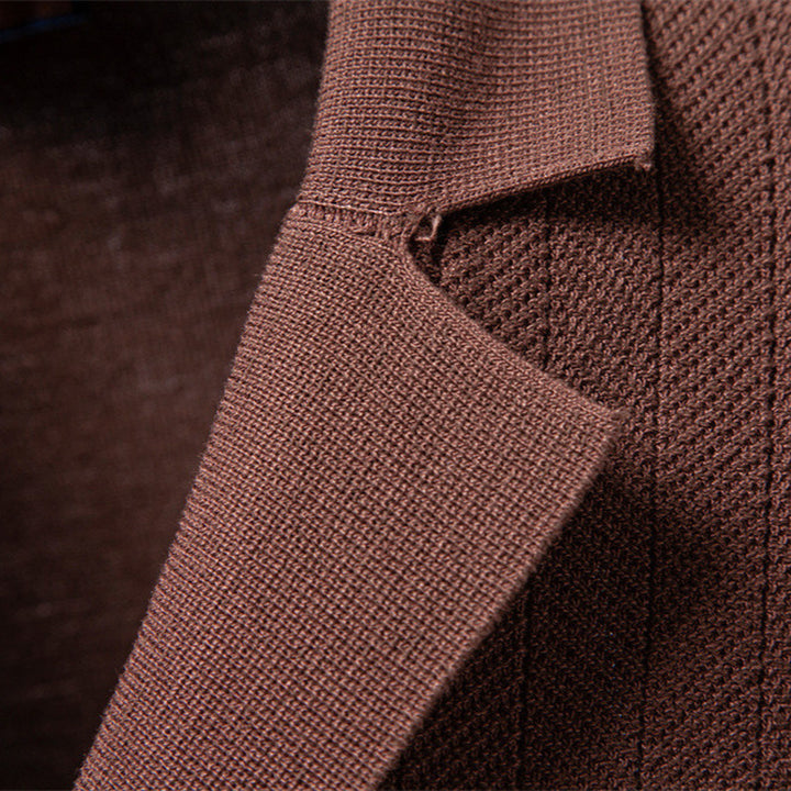 Men's short sleeve knitted cardigan with lapel collar and fine textured knit Mune Fashion