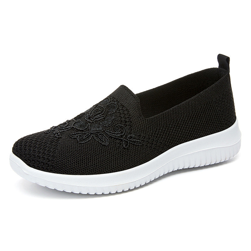Women's elegant knitted slippers with floral embroidery, elastic entry, and feather-light EVA outsole Mune Fashion