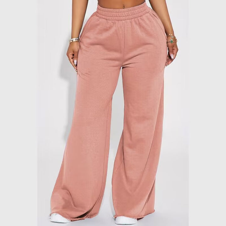 Women's wide high-waist palazzo lounge pants with double gathered comfort waistband and flowing wide-leg silhouette Mune Fashion