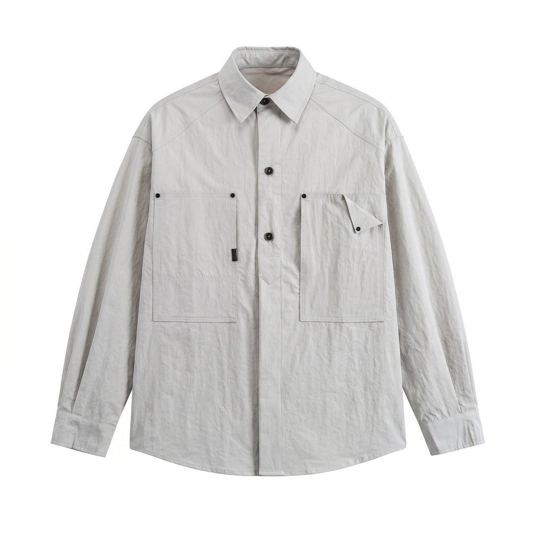 Men's utility shirt jacket with an oversized fit, patch pockets, and concealed button placket Mune Fashion