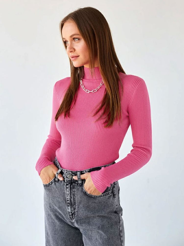 Women's Short-Cut Ribbed Turtleneck Sweater with Fitted Cut Mune Fashion