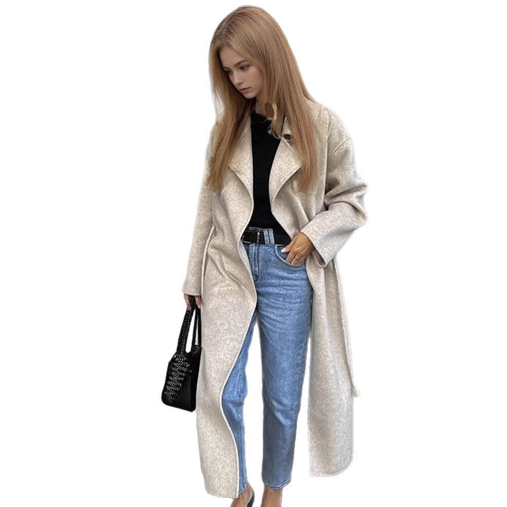 Women's Oversized Wool Blend Coat with Open Fall, Wide Shawl Collar, and Straight Cut Mune Fashion