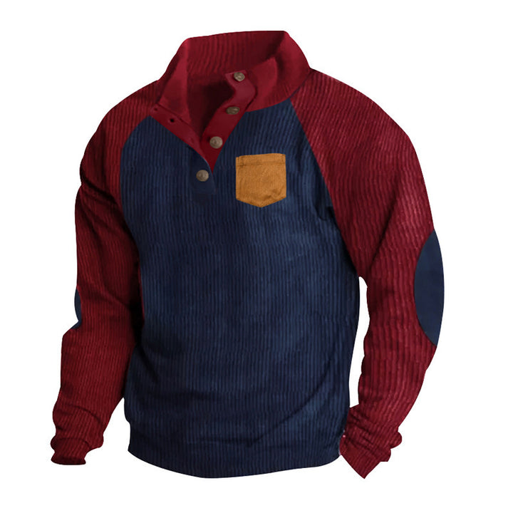 Men's Ribbed Henley Sweater with Raglan Sleeves, Elbow Patches & Chest Pocket Mune Fashion