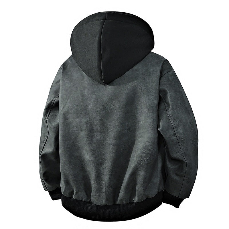 Men's suede-look hooded jacket with snap button placket, oversized cut & ribbed cuffs Mune Fashion