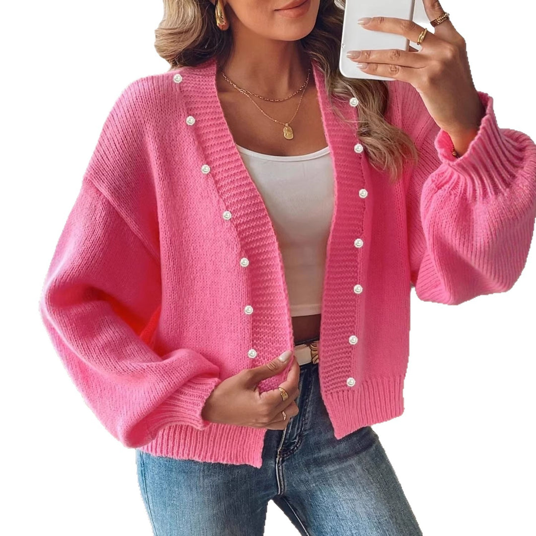 Women's knitted cardigan with pearl buttons and balloon sleeves Mune Fashion