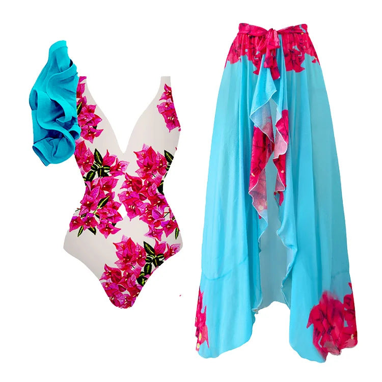 Women's swimsuit with voluminous ruffle detail and matching overlay Mune Fashion