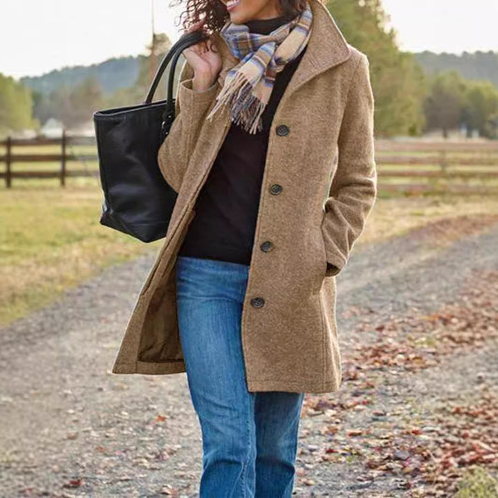 Women's tailored wool blend coat with stand-up collar and concealed button placket Mune Fashion