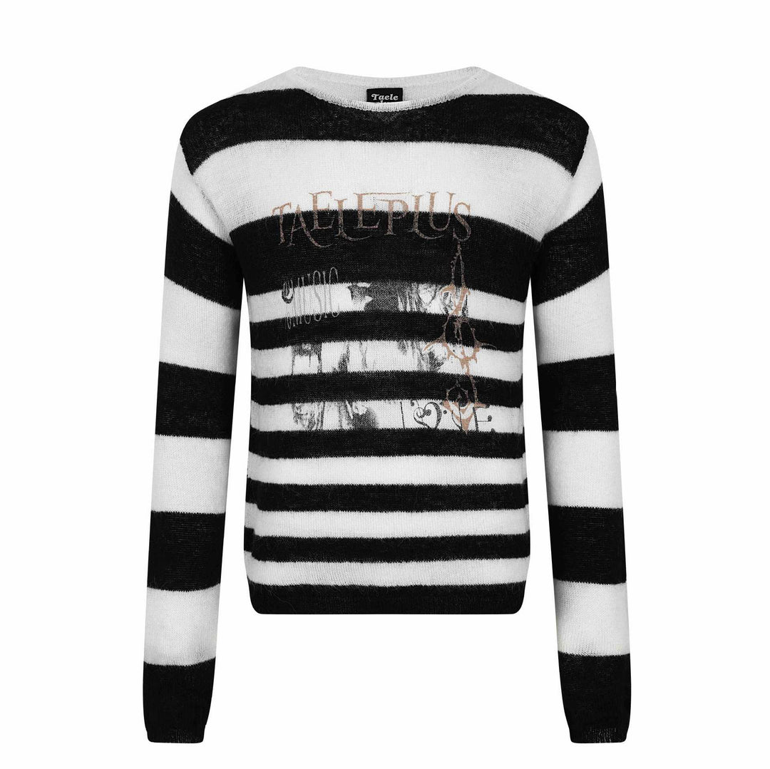 Unisex Striped Lightweight Mohair-Mix Crew Neck Sweater with Vintage Design Mune Fashion